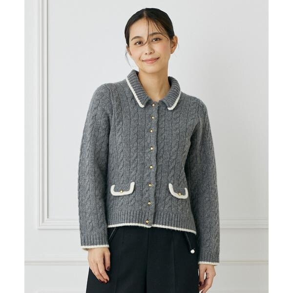 マーリエ ル カセット（Maglie le cassetto）/《大きいサイズ》衿付きケーブルカーディガンの通販は