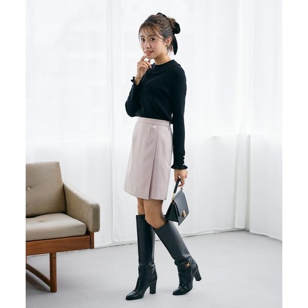 マーリエ ル カセット（Maglie le cassetto）/《曽田茉莉江コラボ》パールボタン巻きミニスカート