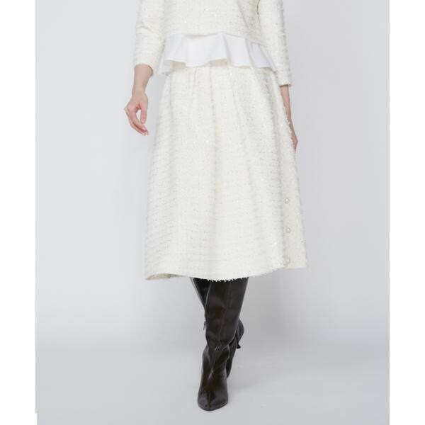 マーリエ ル カセット（Maglie le cassetto）/《大きいサイズ》ラメスパンコールツイードスカート《M Maglie le cassetto》