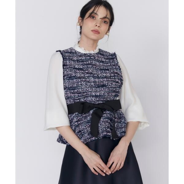 マーリエ ル カセット（Maglie le cassetto）/《大きいサイズ》ファンシーツイードペプラムブラウス《M Maglie le cassetto