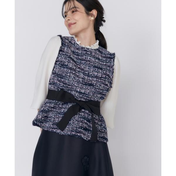 マーリエ ル カセット（Maglie le cassetto）/《大きいサイズ》ファンシーツイードペプラムブラウス《M Maglie le cassetto