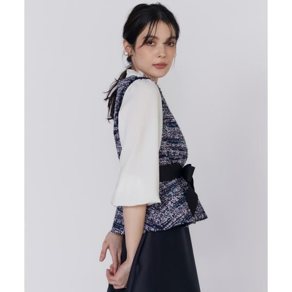 マーリエ ル カセット（Maglie le cassetto）/《大きいサイズ》ファンシーツイードペプラムブラウス《M Maglie le cassetto