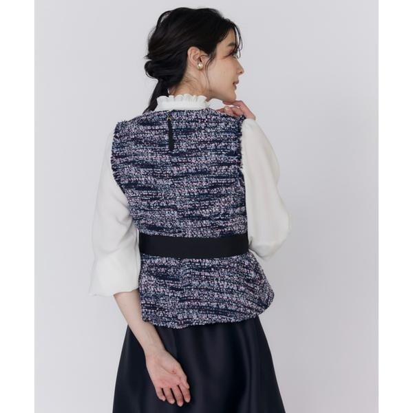 マーリエ ル カセット（Maglie le cassetto）/《大きいサイズ》ファンシーツイードペプラムブラウス《M Maglie le cassetto