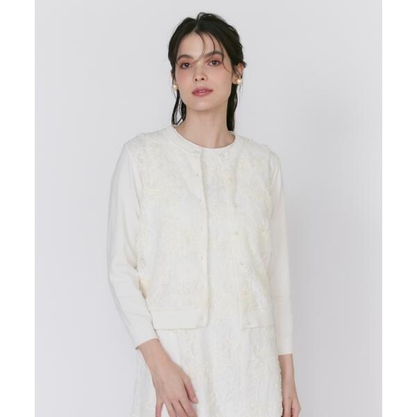 マーリエ ル カセット（Maglie le cassetto）/《大きいサイズ》3D刺繍レースカーディガン《Maglie White》