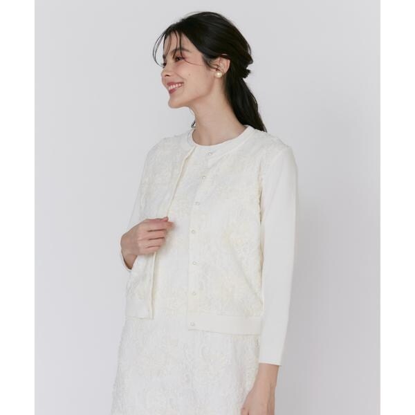 マーリエ ル カセット（Maglie le cassetto）/《大きいサイズ》3D刺繍レースカーディガン《Maglie White》