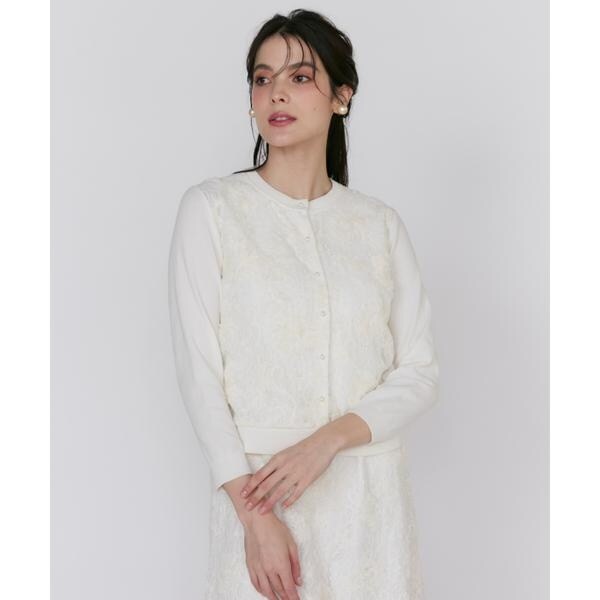マーリエ ル カセット（Maglie le cassetto）/《大きいサイズ》3D刺繍レースカーディガン《Maglie White》