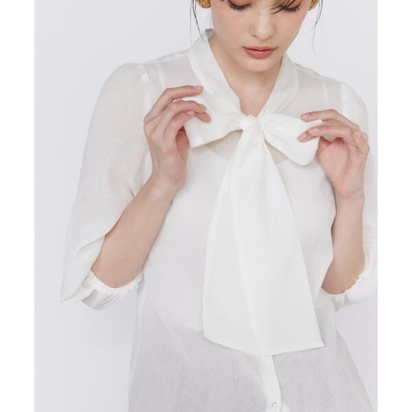 マーリエ ル カセット（Maglie le cassetto）/《大きいサイズ》シアーボウタイブラウス