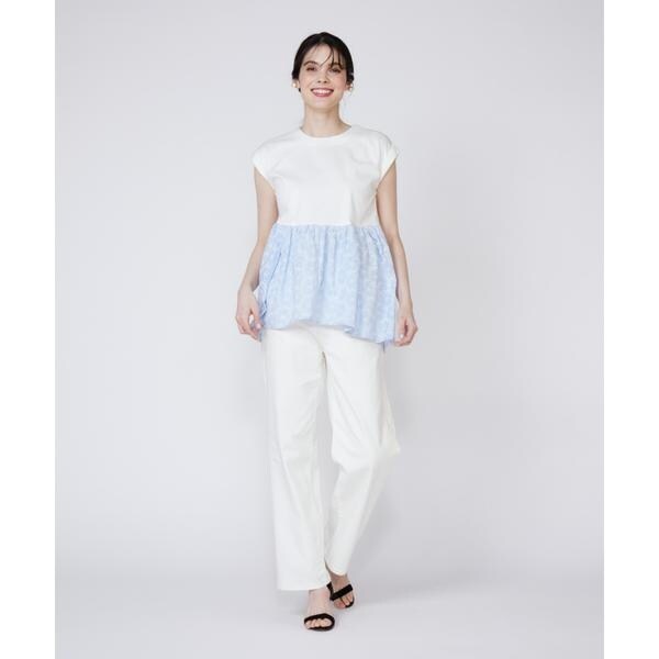 マーリエ ル カセット（Maglie le cassetto）/《大きいサイズ》刺繍レースドッキングカットソー