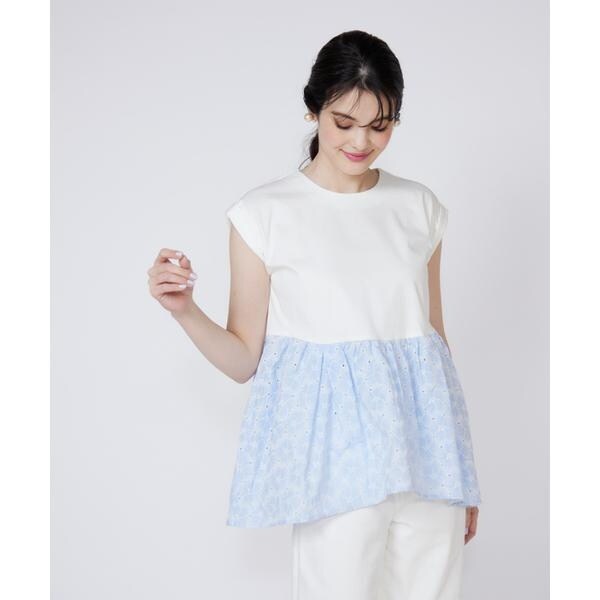 マーリエ ル カセット（Maglie le cassetto）/《大きいサイズ》刺繍レースドッキングカットソー