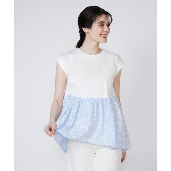 マーリエ ル カセット（Maglie le cassetto）/《大きいサイズ》刺繍レースドッキングカットソー