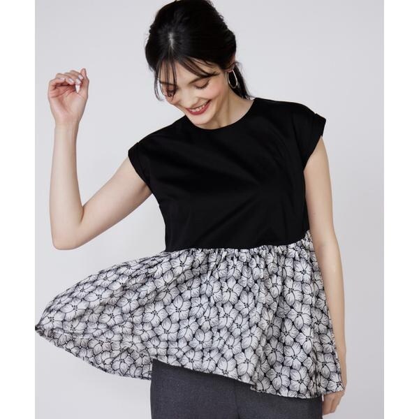 マーリエ ル カセット（Maglie le cassetto）/《大きいサイズ》刺繍レースドッキングカットソー