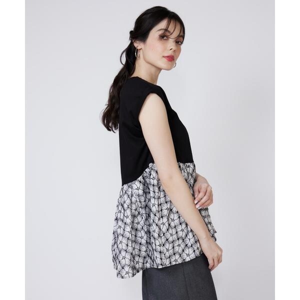 マーリエ ル カセット（Maglie le cassetto）/《大きいサイズ》刺繍レースドッキングカットソー