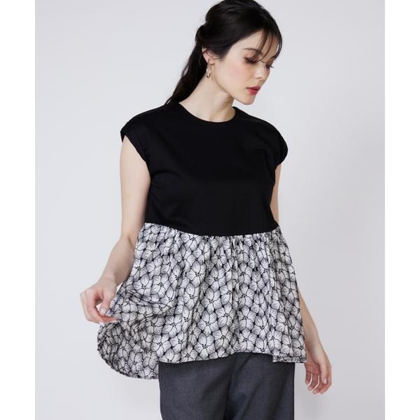 マーリエ ル カセット（Maglie le cassetto）/《大きいサイズ》刺繍レースドッキングカットソー