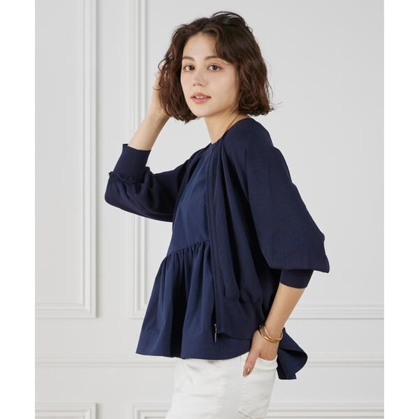 マーリエ ル カセット（Maglie le cassetto）/《大きいサイズ》フリルスリーブジップカーディガン