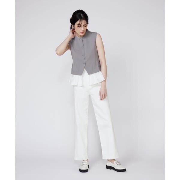 マーリエ ル カセット（Maglie le cassetto）/《プラスサイズ》異素材ドッキングジレ