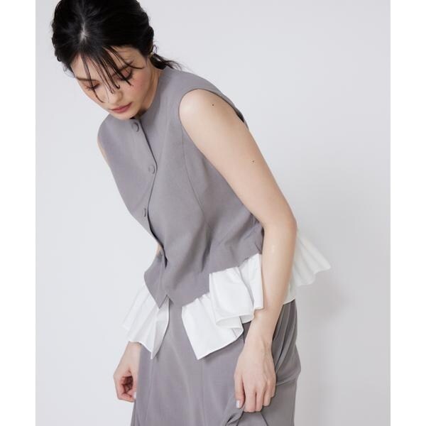 マーリエ ル カセット（Maglie le cassetto）/《プラスサイズ》異素材ドッキングジレ