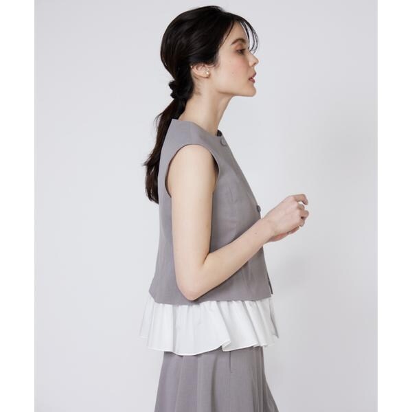 マーリエ ル カセット（Maglie le cassetto）/《大きいサイズ》異素材ドッキングジレ