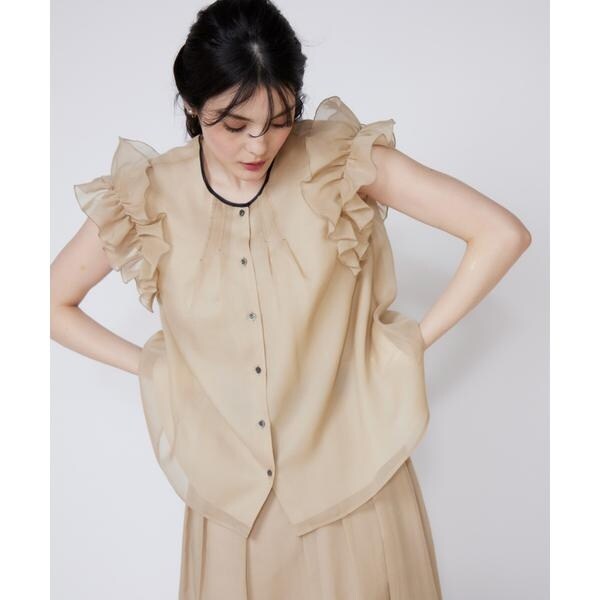 マーリエ ル カセット（Maglie le cassetto）/《大きいサイズ》シアーフリルブラウス