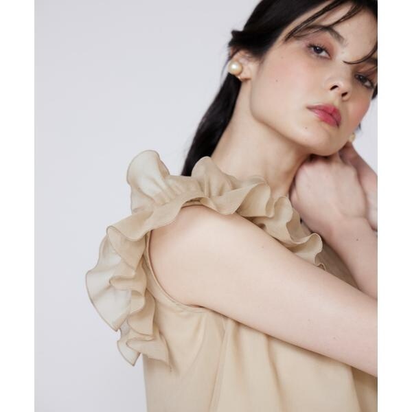 マーリエ ル カセット（Maglie le cassetto）/《大きいサイズ》シアーフリルブラウス