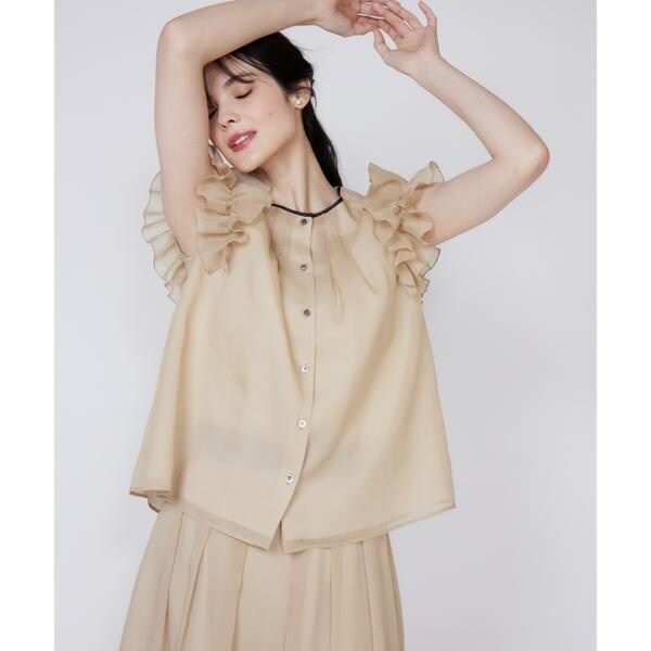 マーリエ ル カセット（Maglie le cassetto）/《大きいサイズ》シアーフリルブラウス