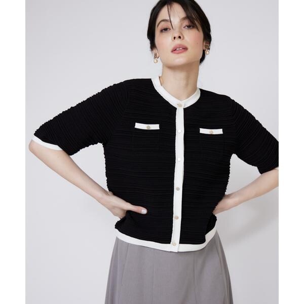マーリエ ル カセット（Maglie le cassetto）/《大きいサイズ》ピンタック柄ニットジャケット