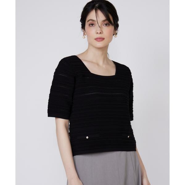 マーリエ ル カセット（Maglie le cassetto）/《大きいサイズ》ピンタック柄スクエアプルオーバー