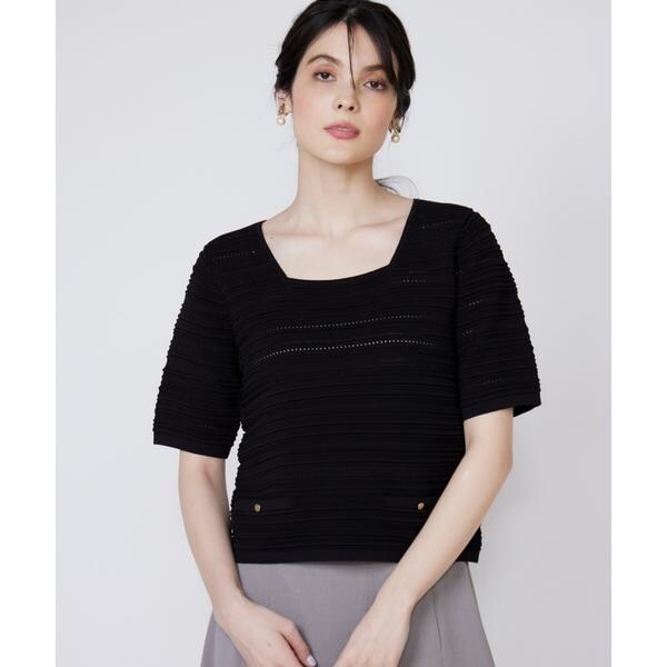 マーリエ ル カセット（Maglie le cassetto）/《大きいサイズ》ピンタック柄スクエアプルオーバー