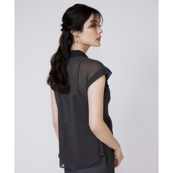 マーリエ ル カセット（Maglie le cassetto）/《大きいサイズ》衿配色シアードットブラウス