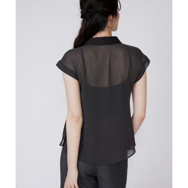 マーリエ ル カセット（Maglie le cassetto）/《大きいサイズ》衿配色シアードットブラウス