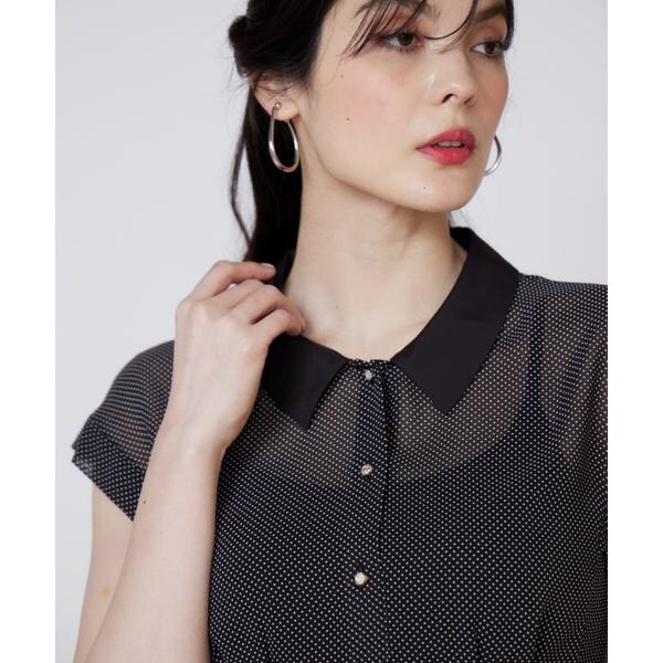 マーリエ ル カセット（Maglie le cassetto）/《大きいサイズ》衿配色シアードットブラウス