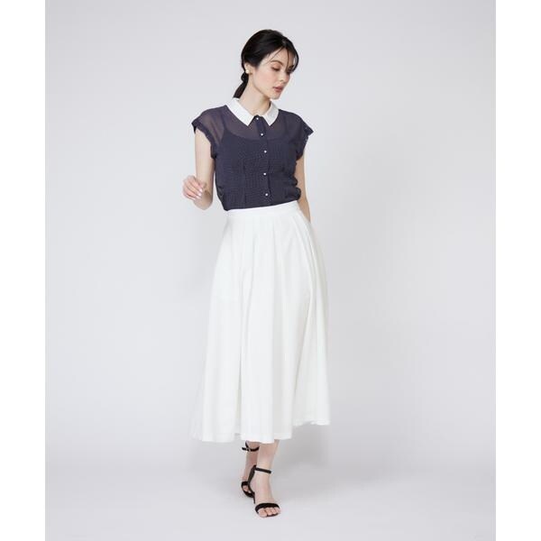 マーリエ ル カセット（Maglie le cassetto）/《プラスサイズ》衿配色シアードットブラウス