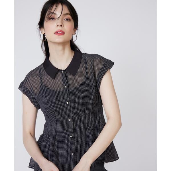 マーリエ ル カセット（Maglie le cassetto）/《プラスサイズ》衿配色シアードットブラウス