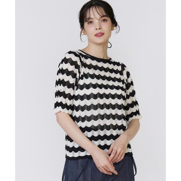マーリエ ル カセット（Maglie le cassetto）/《大きいサイズ》透かしボーダーニット