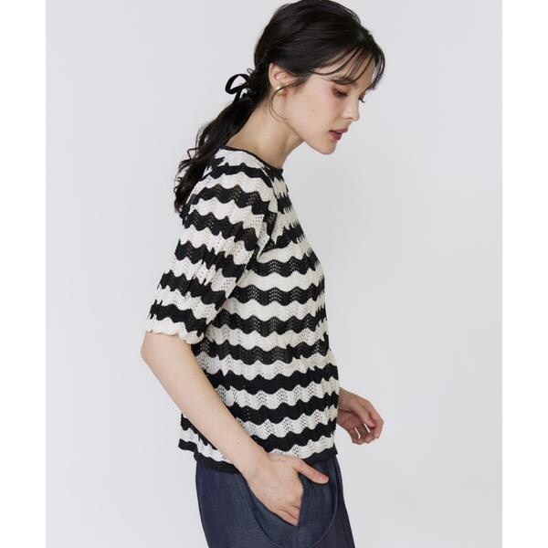 マーリエ ル カセット（Maglie le cassetto）/《大きいサイズ》透かしボーダーニット