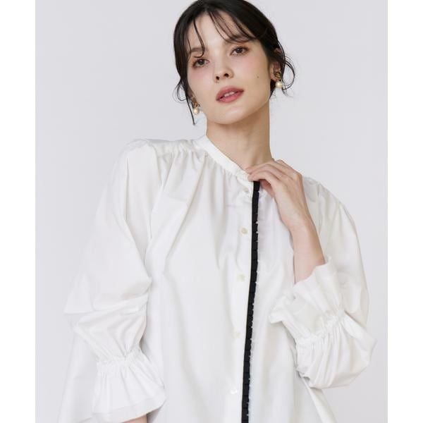 マーリエ ル カセット（Maglie le cassetto）/配色フリルショート丈ブラウス マーリエ ル カセット（Maglie le cassetto）/配色フリルショート丈