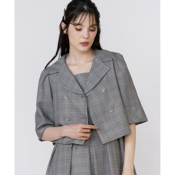 マーリエ ル カセット（Maglie le cassetto）/《大きいサイズ》グレンチェックミニマムジャケット