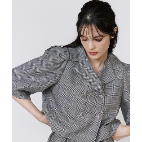 マーリエ ル カセット（Maglie le cassetto）/《大きいサイズ》グレンチェックミニマムジャケット