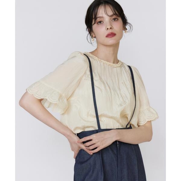 マーリエ ル カセット（Maglie le cassetto）/《プラスサイズ》シャドーストライプレースブラウス