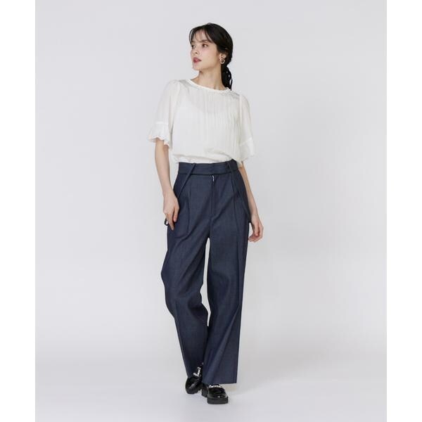 マーリエ ル カセット（Maglie le cassetto）/《プラスサイズ》シャドーストライプレースブラウス