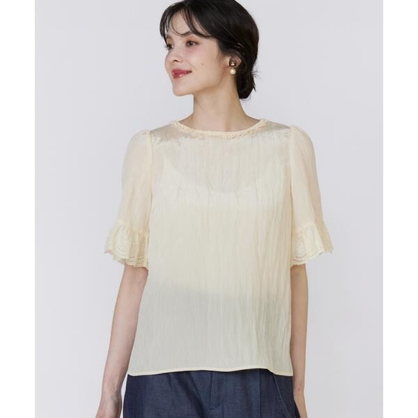 マーリエ ル カセット（Maglie le cassetto）/《プラスサイズ》シャドーストライプレースブラウス