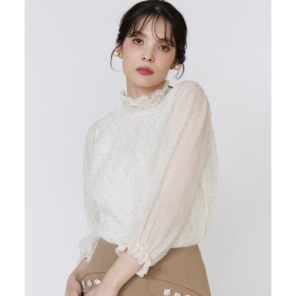 マーリエ ル カセット（Maglie le cassetto）/《プラスサイズ》ドットラメ楊柳ジャガードブラウス