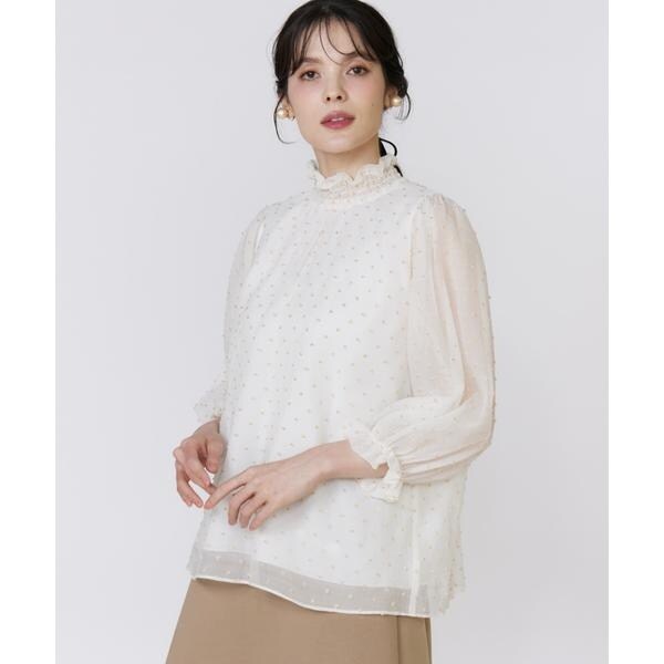 マーリエ ル カセット（Maglie le cassetto）/《プラスサイズ》ドットラメ楊柳ジャガードブラウス