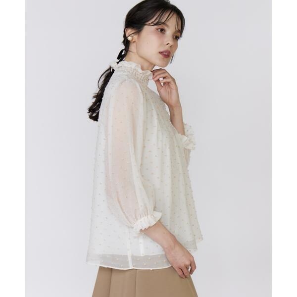 マーリエ ル カセット（Maglie le cassetto）/《プラスサイズ》ドットラメ楊柳ジャガードブラウス