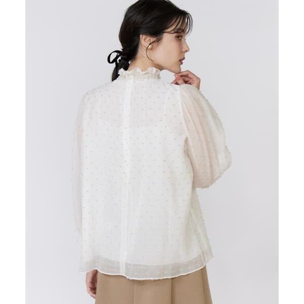 マーリエ ル カセット（Maglie le cassetto）/《プラスサイズ》ドットラメ楊柳ジャガードブラウス