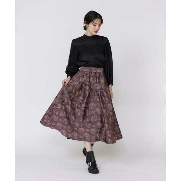 マーリエ ル カセット（Maglie le cassetto）/《大きいサイズ》フラワージャガードスカート