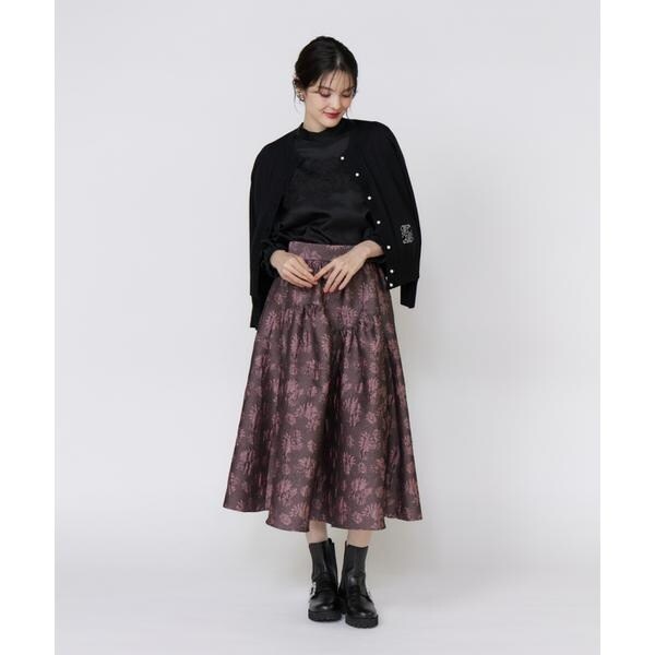マーリエ ル カセット（Maglie le cassetto）/《大きいサイズ》フラワージャガードスカート