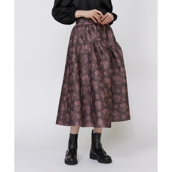 マーリエ ル カセット（Maglie le cassetto）/《大きいサイズ》フラワージャガードスカート