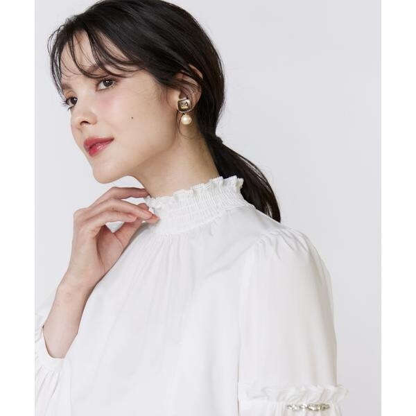マーリエ ル カセット（Maglie le cassetto）/《大きいサイズ》袖ビジューボウタイブラウス