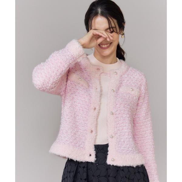 【NEW】マーリエ ル カセット（Maglie le cassetto）/《大きいサイズ》ラメフェザーニットジャケット