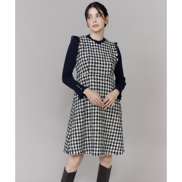 【NEW】マーリエ ル カセット（Maglie le cassetto）/Vネック千鳥柄ワンピース